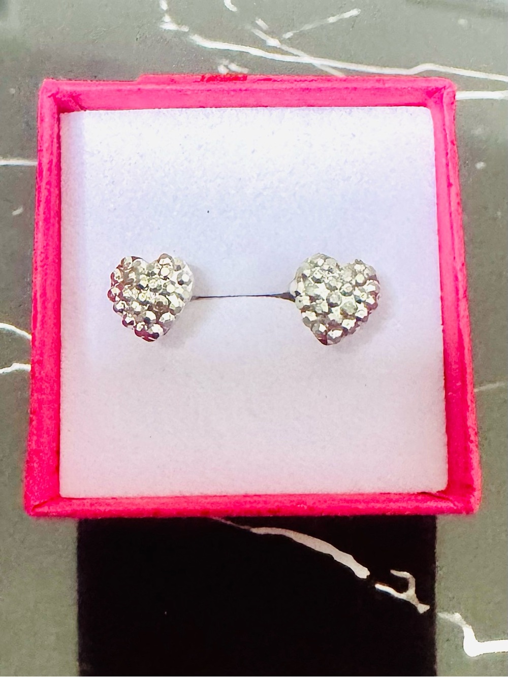 Sparkling Heart Crystal Stud Earrings - Silver Tone